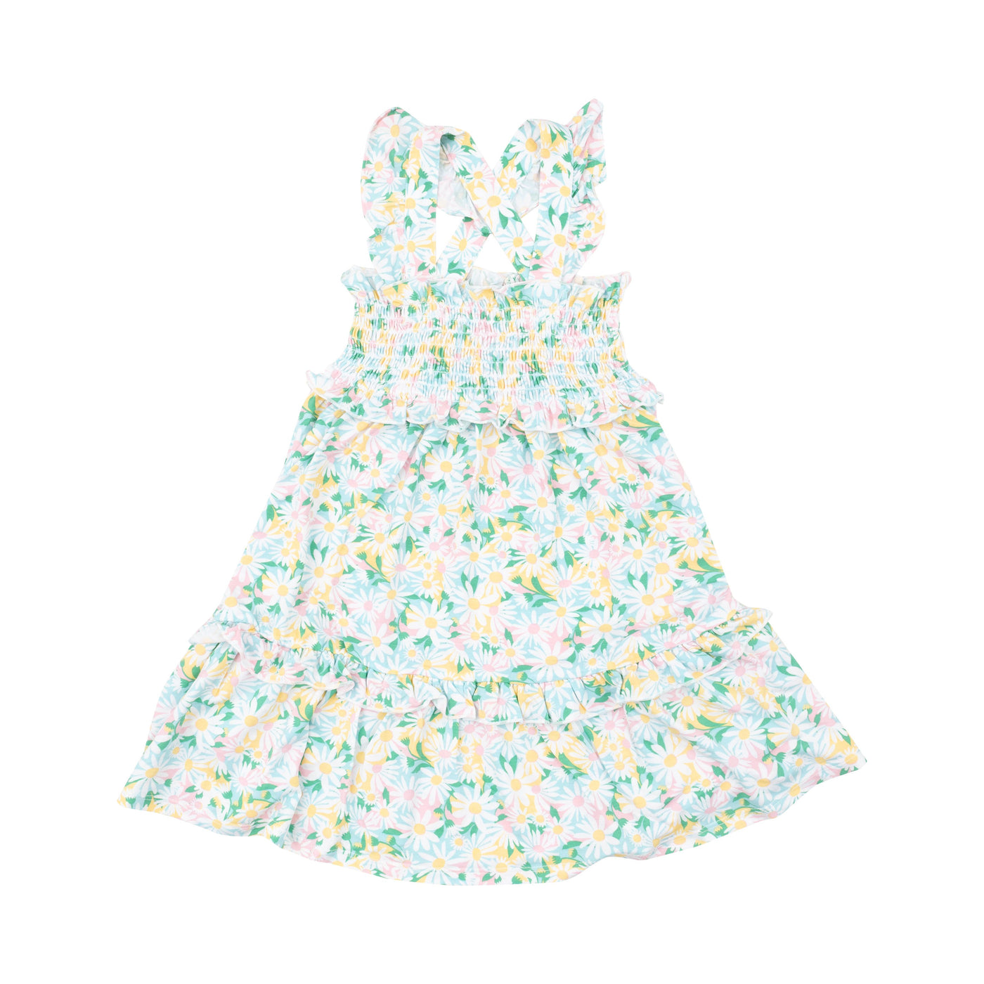 Angel Dear Smocked Ruffle Tiered Sundress: Color Fill Daisies