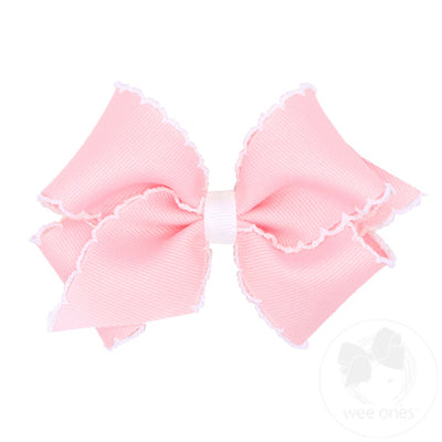 Wee Ones Moonstitch Classic Hair Bow: Light Pink with White