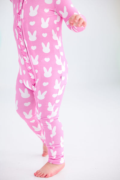 Birdie Bean Ruffle Convertible Romper: Pink Bunny