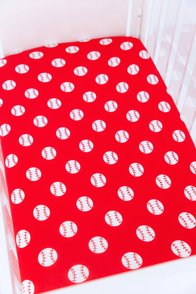 Birdie Bean Crib Sheet: Red Baseball