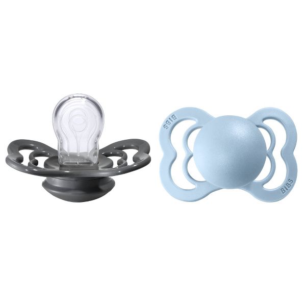 BIBS Pacifiers: Supreme Silicone (2 Pack) - Iron/Baby Blue