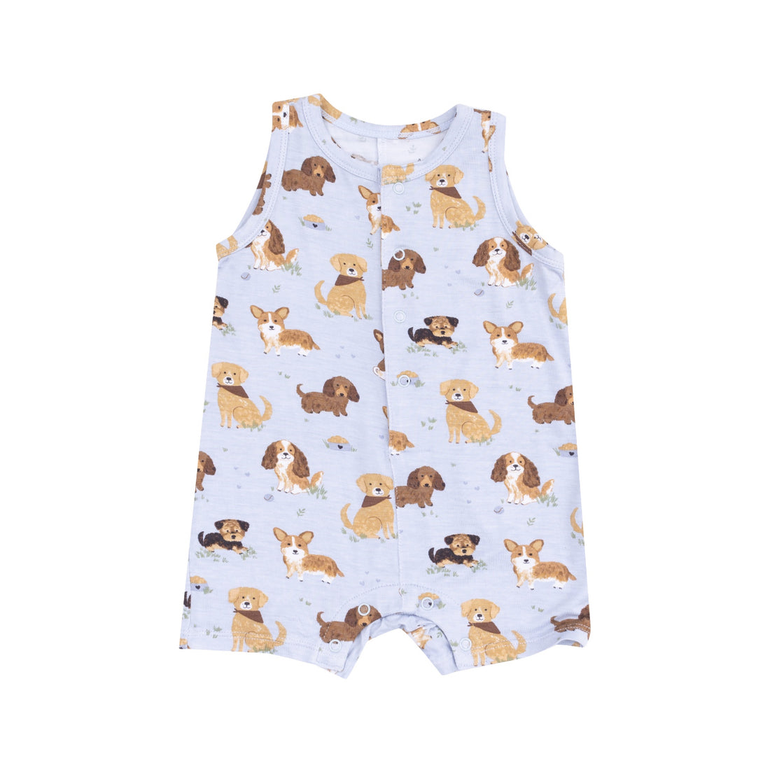 Angel Dear Sleeveless Shortie Romper: Blue Best Friend Dogs