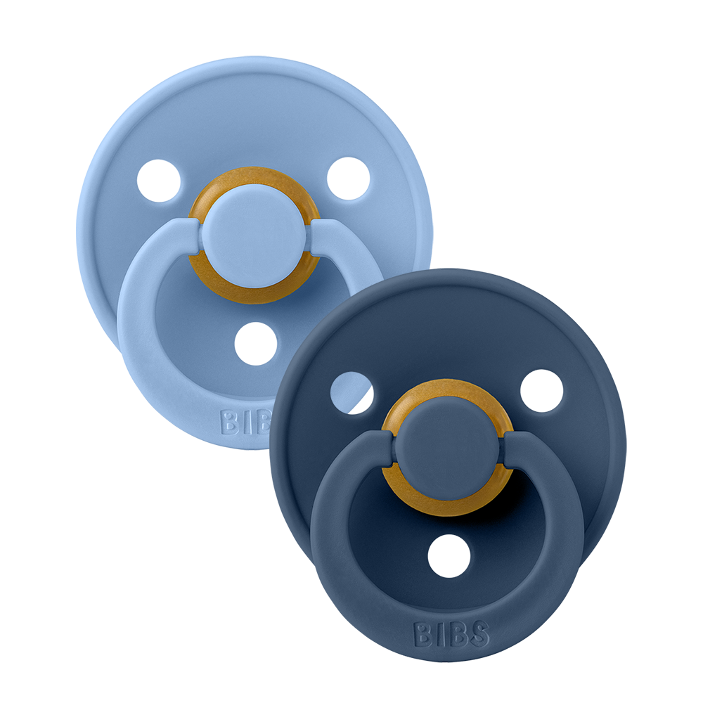 BIBS Pacifiers Classic Round 2 Pack: Sky Blue/Steel Blue