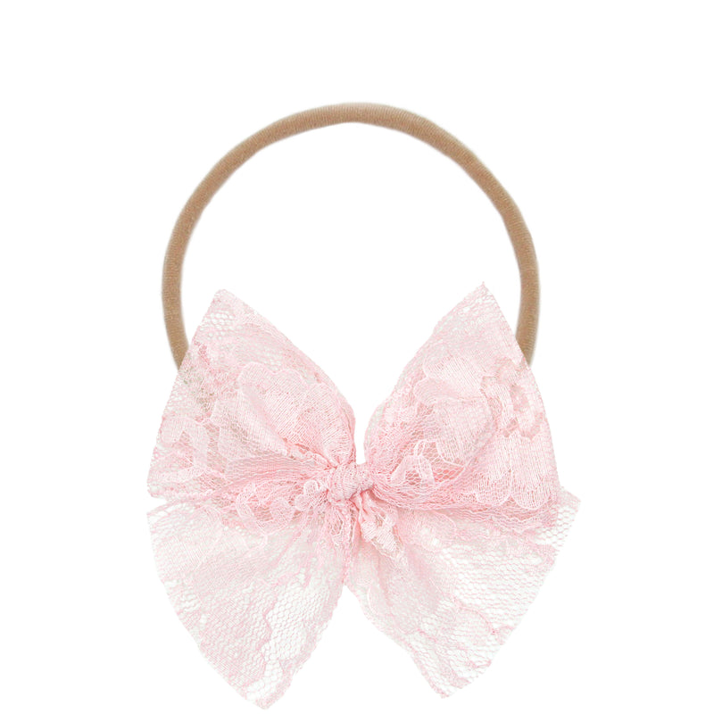 Lou Lou and Company Bow Headband: Powder Pink Lace