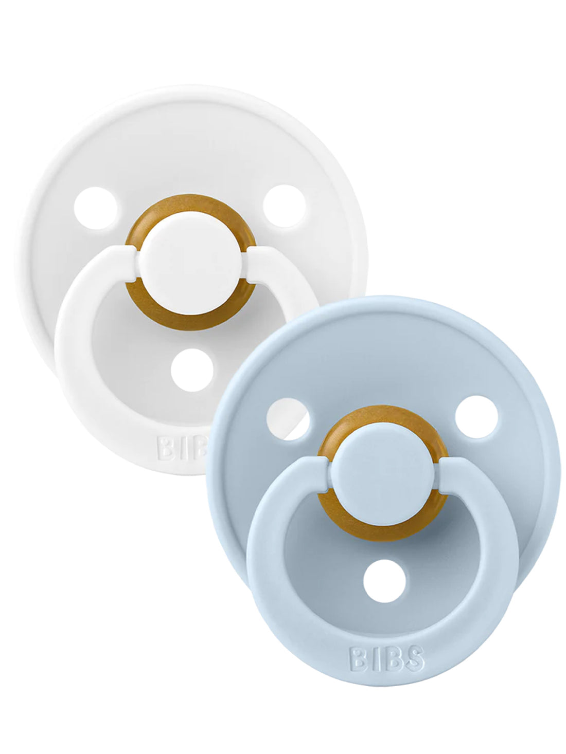 BIBS Pacifiers Classic Round 2 Pack: White/Baby Blue