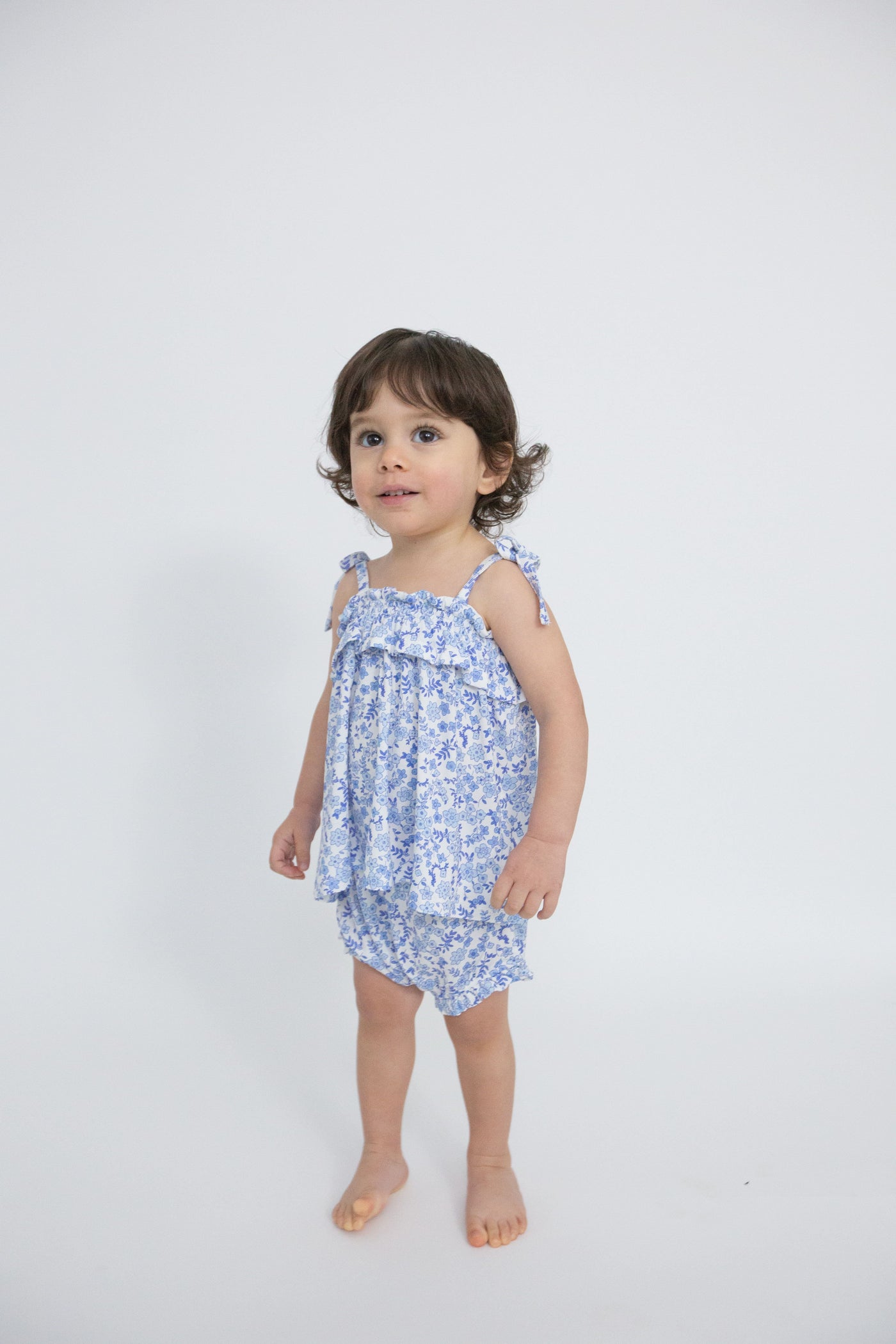 Angel Dear Ruffle Top and Bloomer: Blue Calico Floral