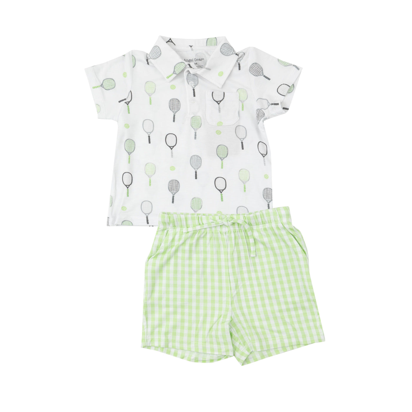 Angel Dear Polo Shirt and Short Set: Green Gingham