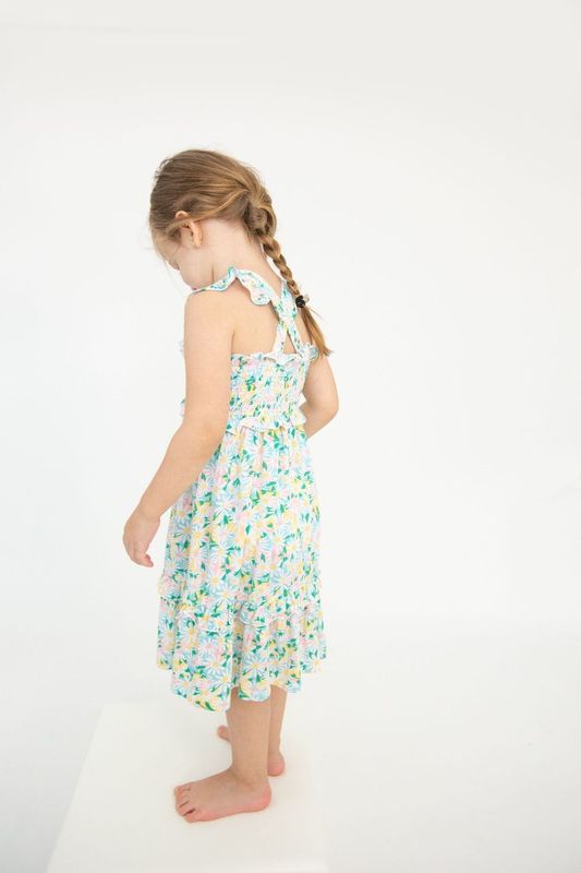 Angel Dear Smocked Ruffle Tiered Sundress: Color Fill Daisies