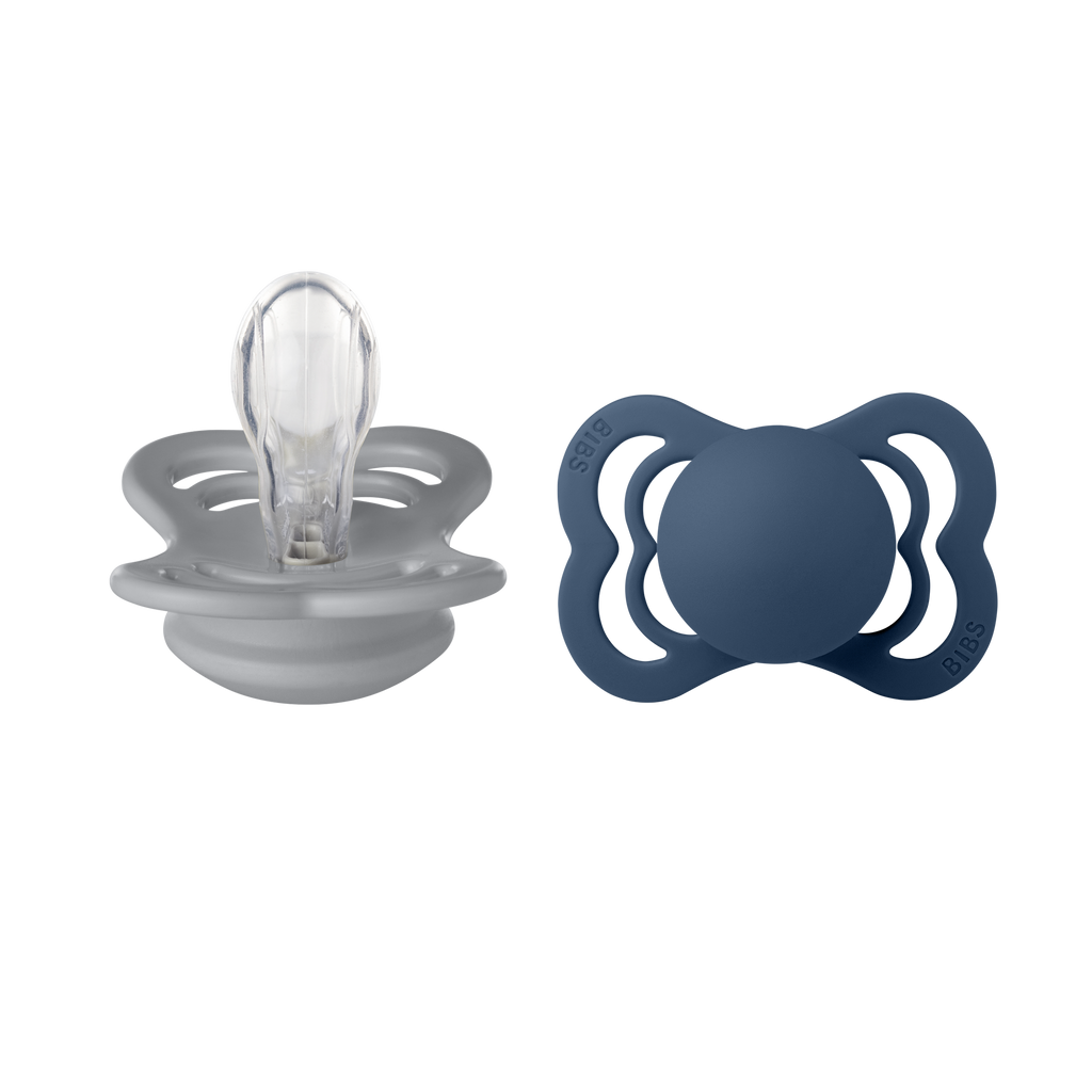 BIBS Pacifiers: Supreme Silicone (2 Pack) - Cloud/Steel Blue