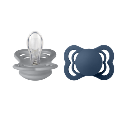 BIBS Pacifiers: Supreme Silicone (2 Pack) - Cloud/Steel Blue