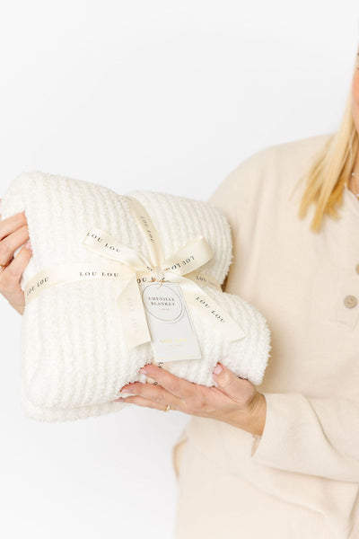 Lou Lou and Company Chenille Blanket: White
