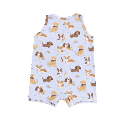 Angel Dear Sleeveless Shortie Romper: Blue Best Friend Dogs