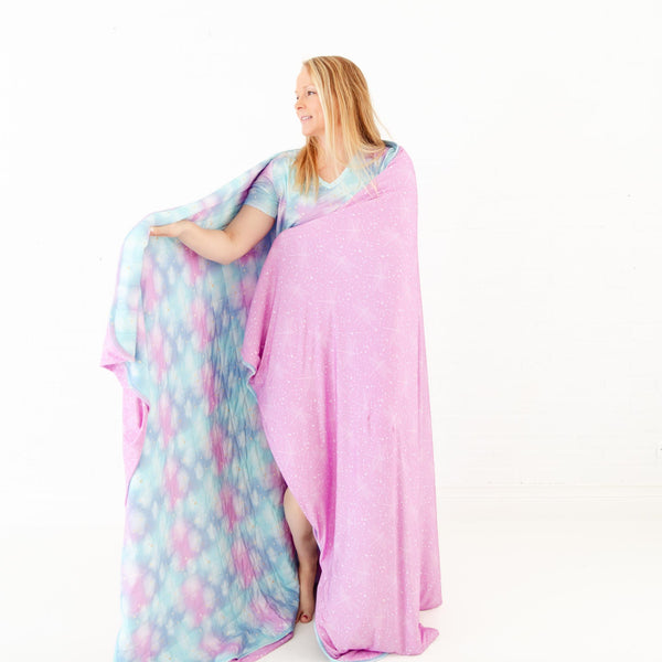 Dreamiere Quilted Adult Bamboo Blanket: Cotton Candy Skies (Three Layer)