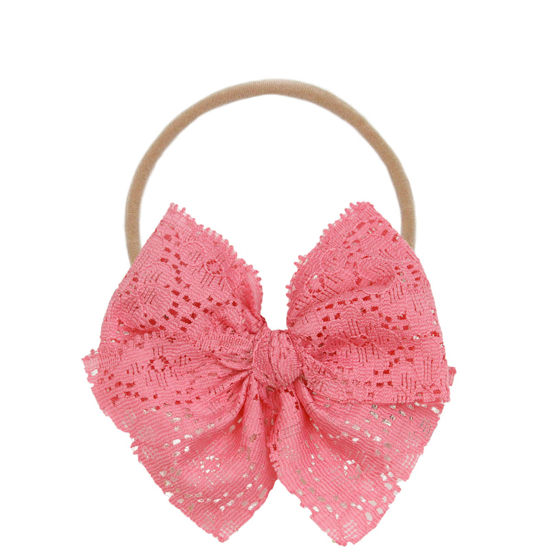 Lou Lou and Company Bow Headband: Taffy Pink Lace