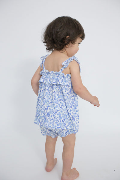 Angel Dear Ruffle Top and Bloomer: Blue Calico Floral