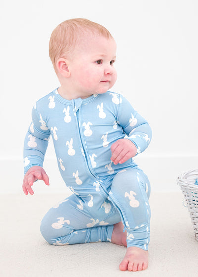 Birdie Bean Convertible Romper: Blue Bunny