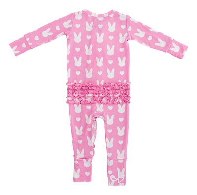 Birdie Bean Ruffle Convertible Romper: Pink Bunny