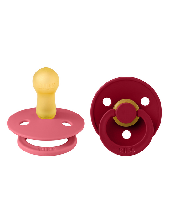 BIBS Pacifiers Classic Round 2 Pack: Coral/Ruby