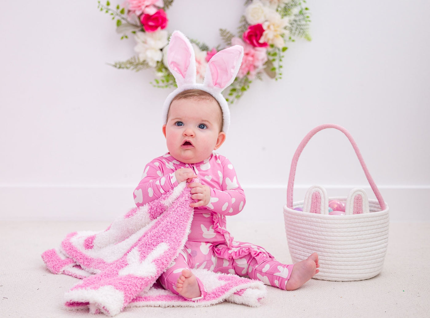 Birdie Bean Ruffle Convertible Romper: Pink Bunny