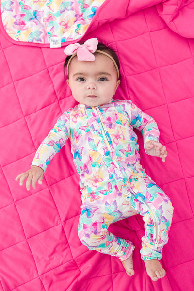 Birdie Bean Ruffle Convertible Romper: Dahlia