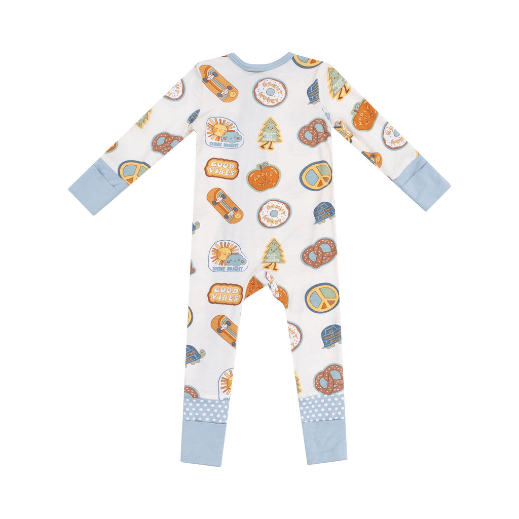 Angel Dear 2 Way Zipper Romper: Blue Groovy Vibes Stickers
