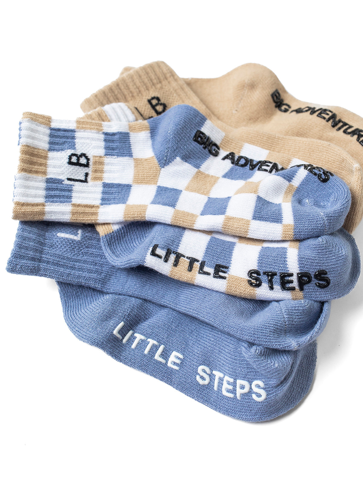 Little Bipsy Sock 3-Pack: Beige/Sky Blue/Check