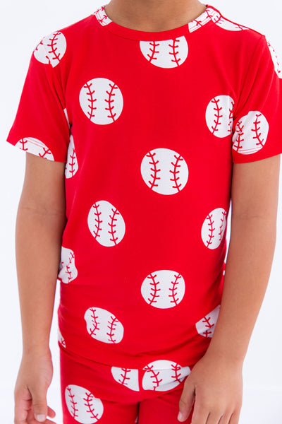 Birdie Bean 2 Piece Pajama Shorts Set: Red Baseball