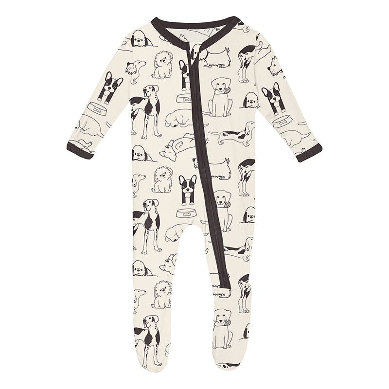 Kickee Pants Footie with 2 Way Zipper: Natural Dogs