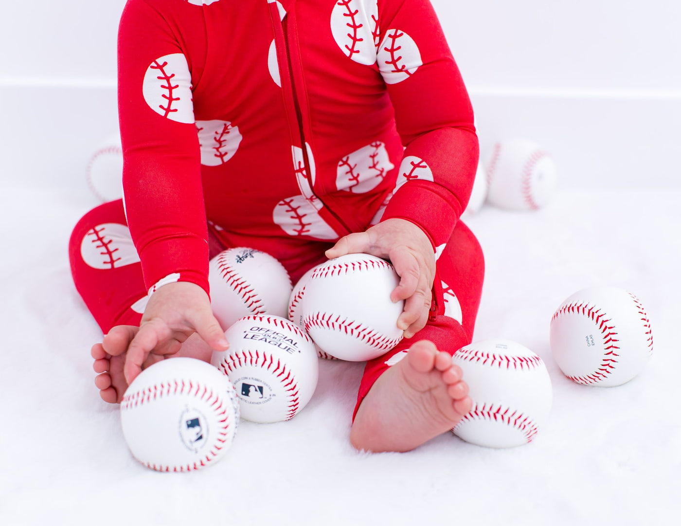 Birdie Bean Convertible Romper: Red Baseball