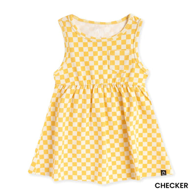 RAGS Essentials Tank Dress with Pocket: Yellow Checker