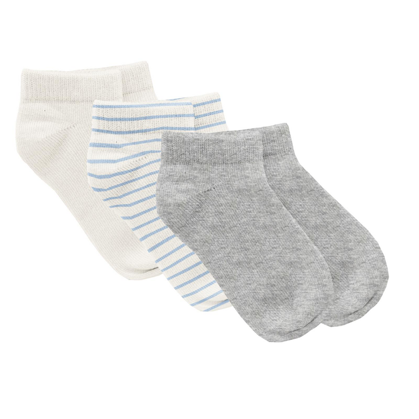 Kickee Pants Ankle Socks Set of 3: Solid Heathered Mist, Pond Sweet Stripe & Natural