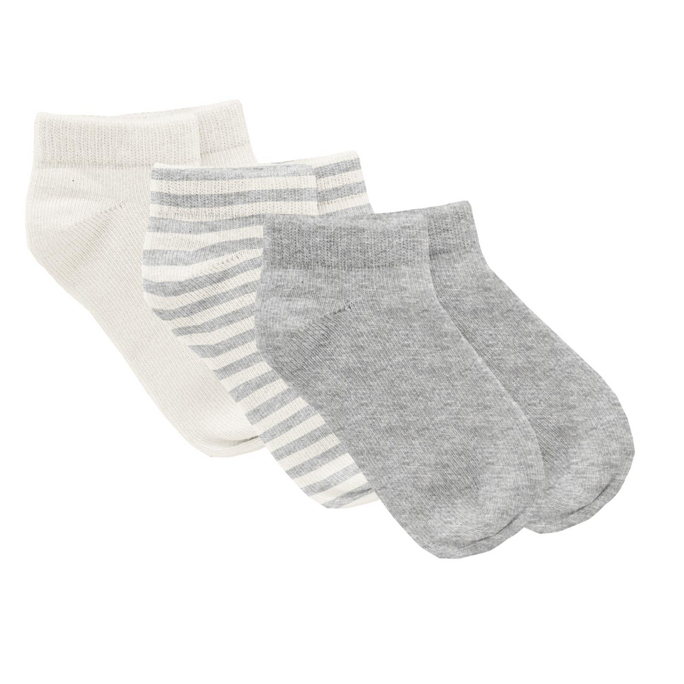 Kickee Pants Ankle Socks Set of 3: Solid Heathered Mist, Heathered Mist Sweet Stripe & Natural