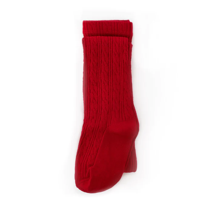 Little Stocking Co. Cable Knit Tights: Cherry Red