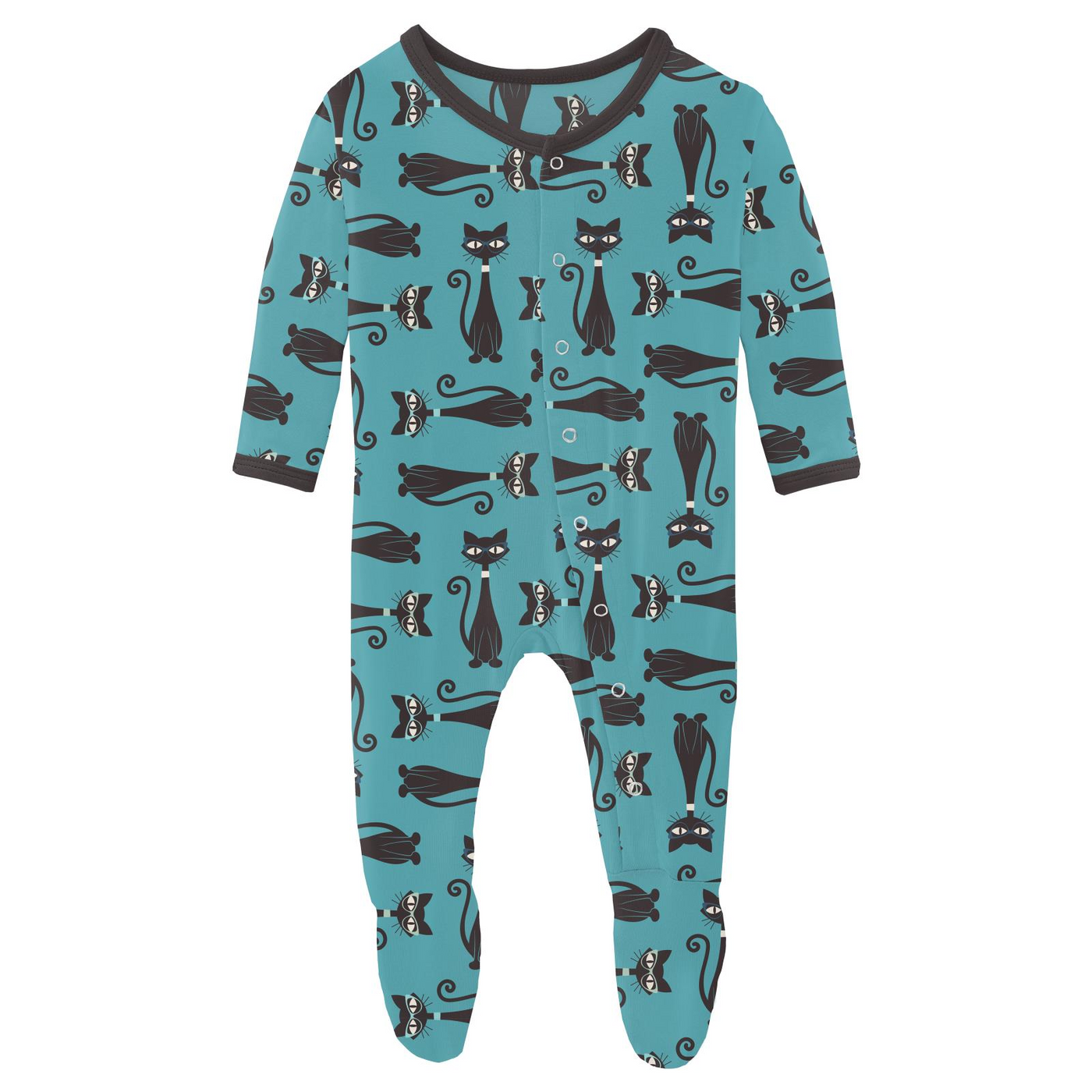 Kickee Pants Footie with Snaps: Glacier Cool Cats