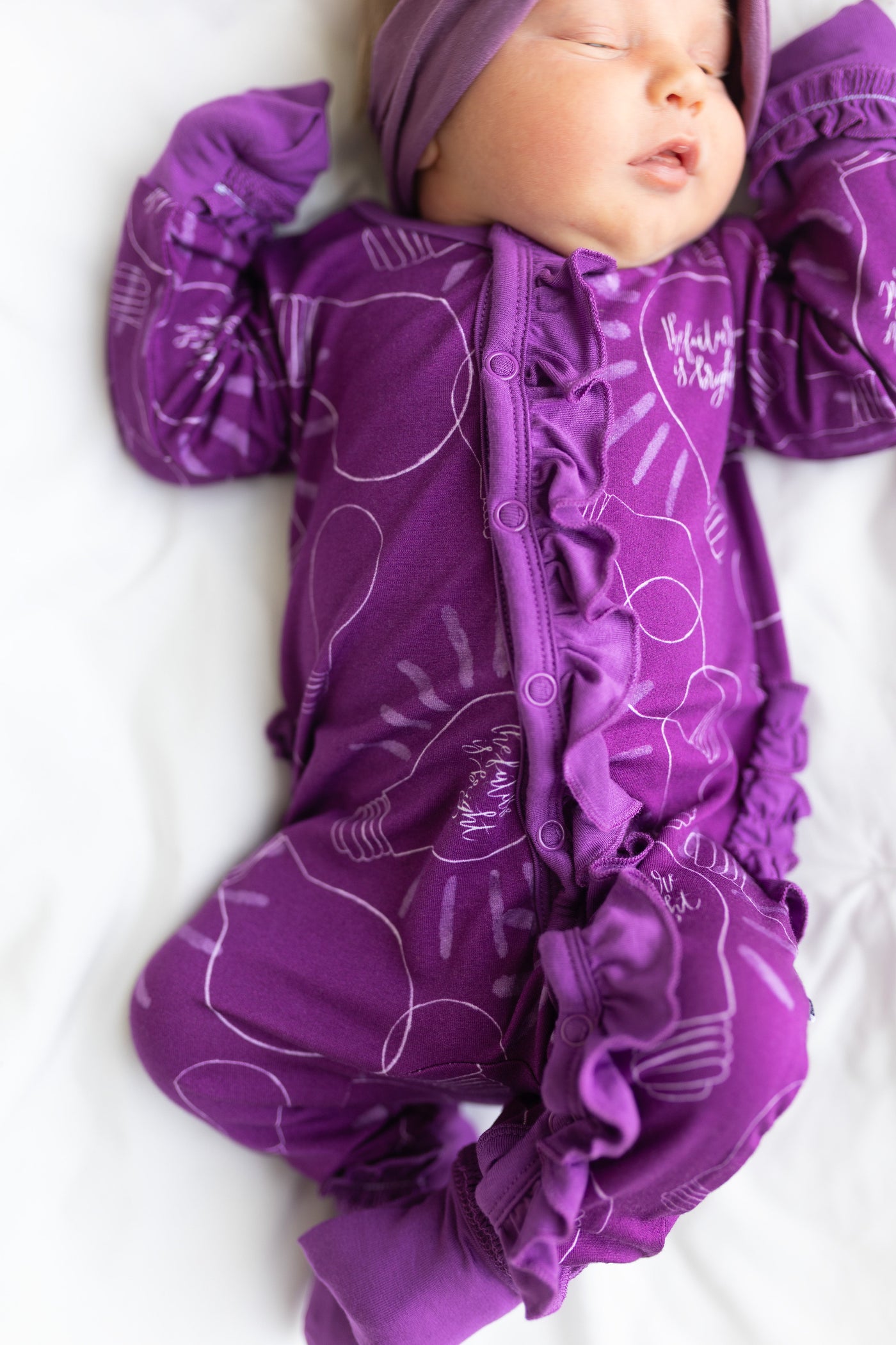 Laree + Co: Dylan Purple Bamboo Ruffle Convertible Snap Footie