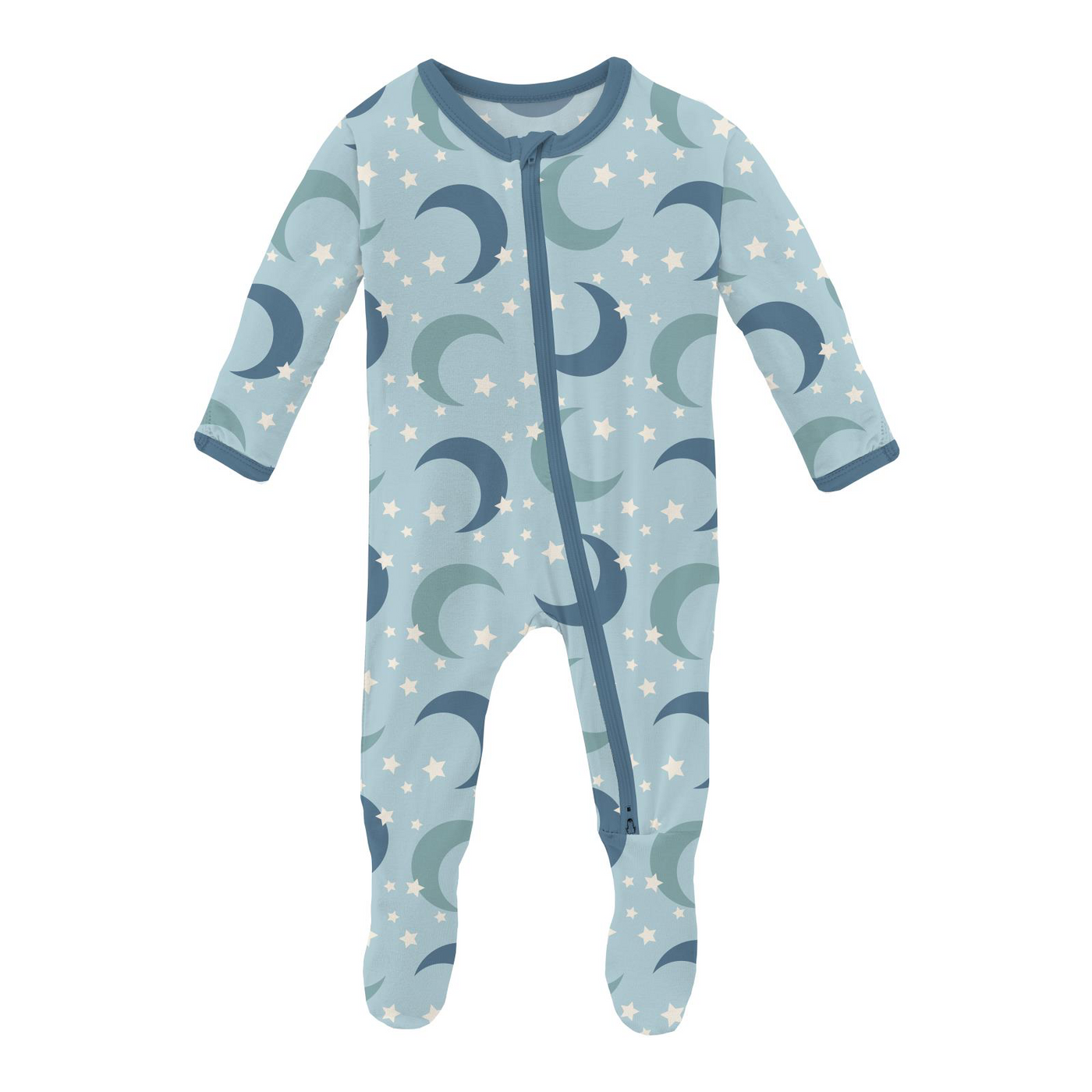 Kickee Pants Footie with 2 Way Zipper: Spring Sky Moon and Stars