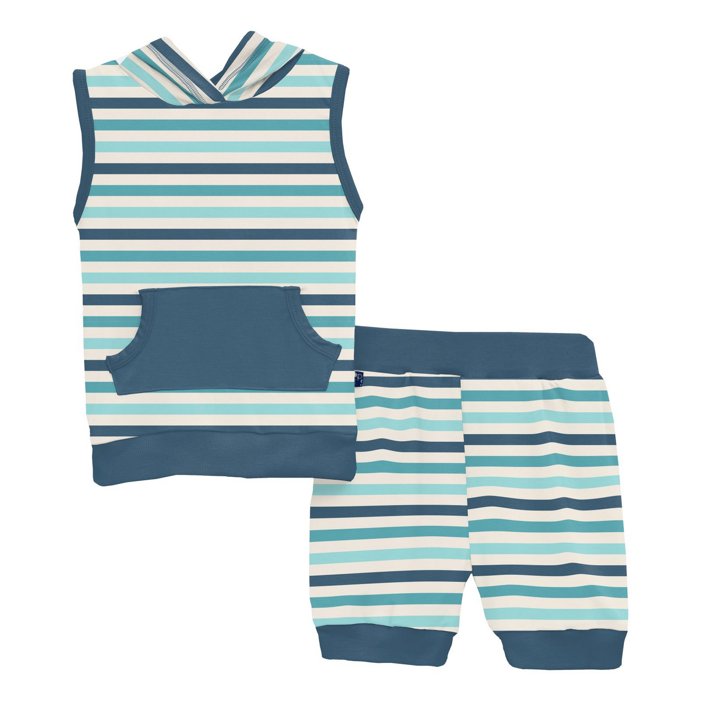 Kickee Pants Short Sleeve Hoodie Tank Outfit Set: Cruisin' Stripe