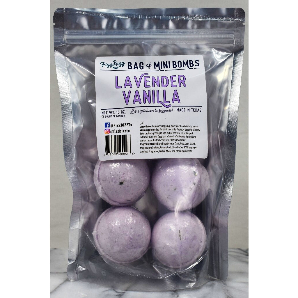 Fizz Bizz Mini Bomb 5 Pack: Lavender Vanilla Bath Bombs