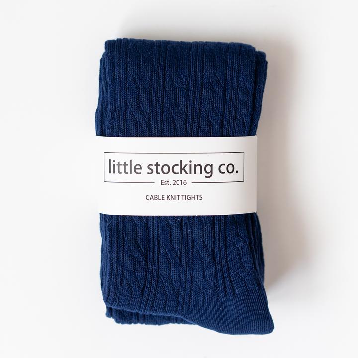 Little Stocking Co. Cable Knit Tights: Navy Blue