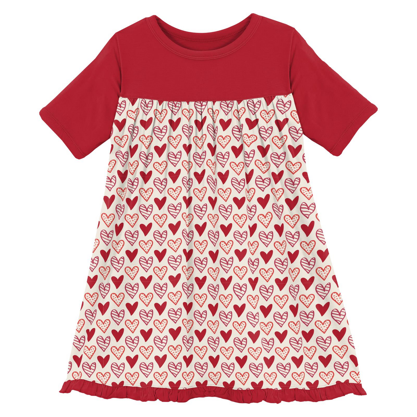 Kickee Pants Classic Short Sleeve Swing Dress: Natural Heart Doodles