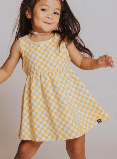 RAGS Essentials Tank Dress with Pocket: Yellow Checker