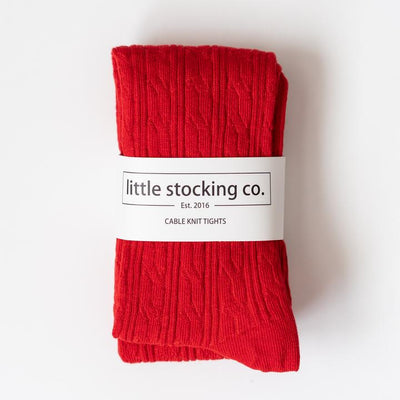 Little Stocking Co. Cable Knit Tights: True Red