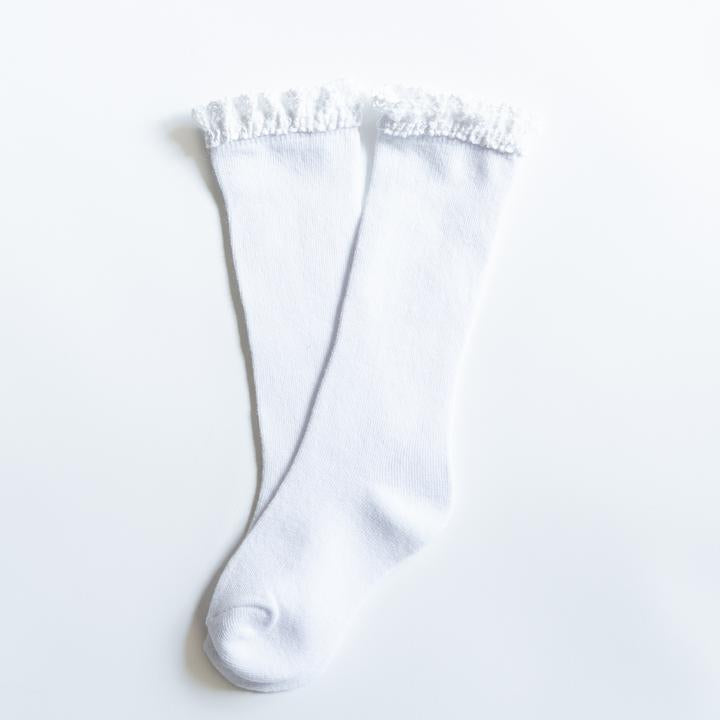 Little Stocking Co. Lace Top Knee High Socks: White
