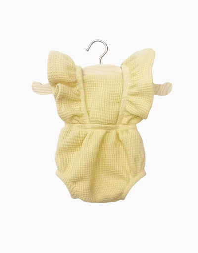 Minikane Doll Clothes: Lou Retro Ruffle Romper - Vanilla Honeycomb Knit