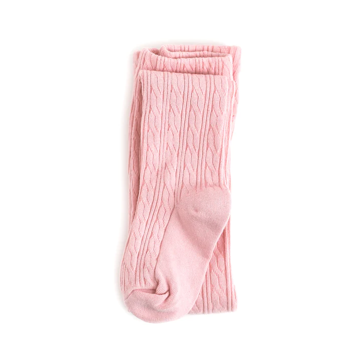 Little Stocking Co. Cable Knit Tights: Quartz Pink